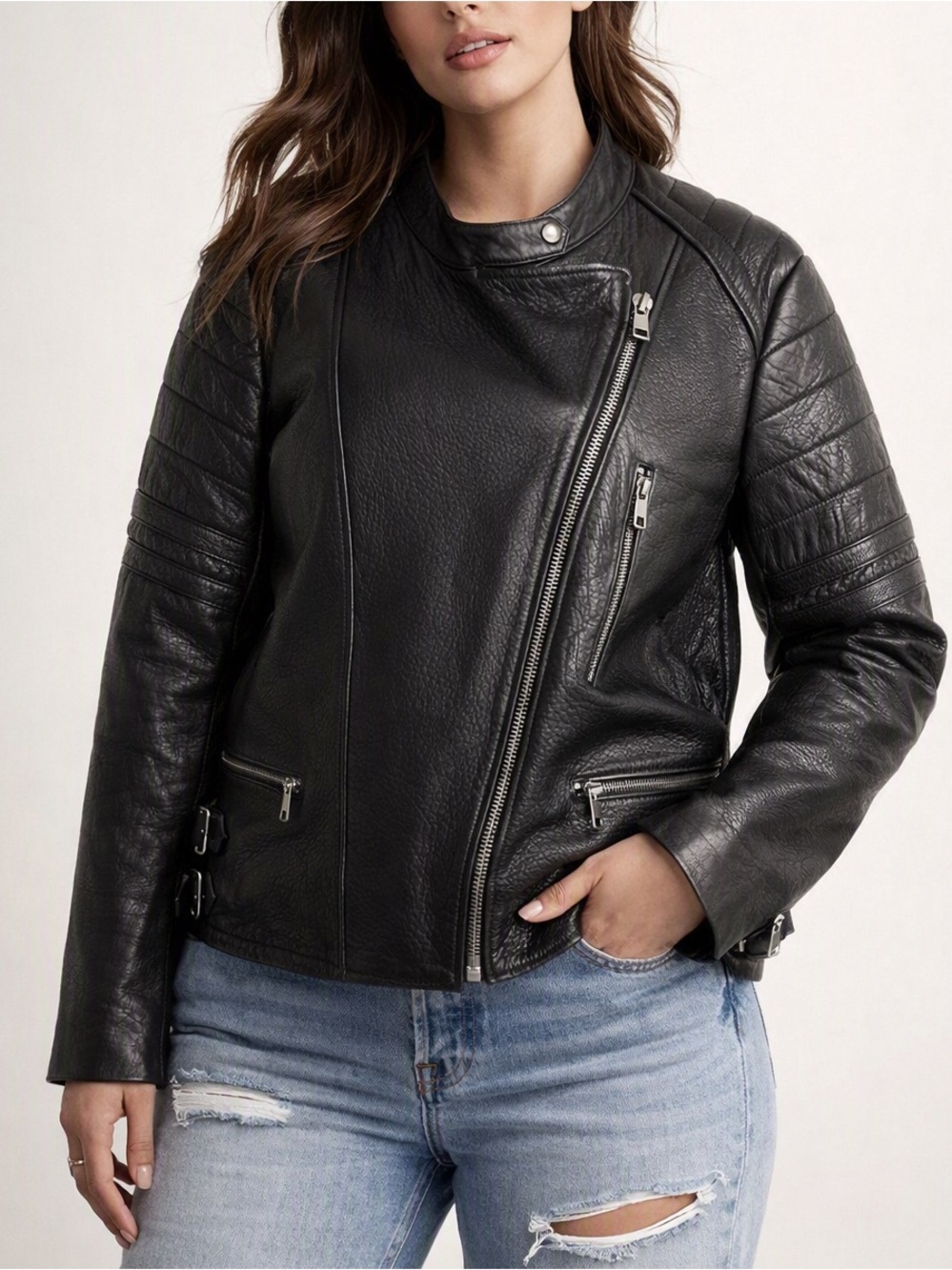 Banana Republic Womens Black Lamb Leather Motorcycle Jacket Asymmetrical Zip XXL